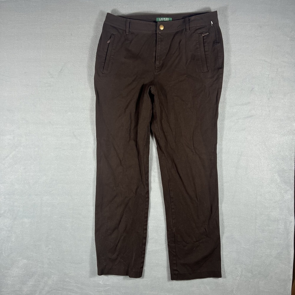 Lauren Ralph Lauren Women's Size 10 Brown Stretch Straight Leg Pants Zipper